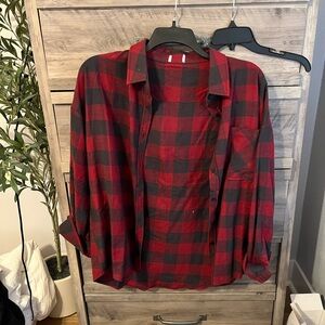 Pink Lily Red and Black Plaid Button Down Shirt